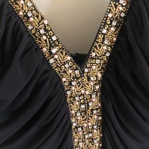 Floor length black dress gold/silver beads/sequins